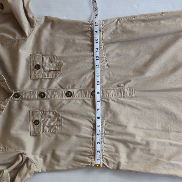 Ann Taylor Loft Khaki Safari Button Tab Sleeve Collared Dress SP Tan Pockets - Picture 13 of 16